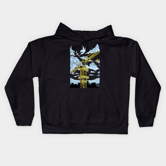 Tower Crane in Sky Kids Hoodie by damnoverload